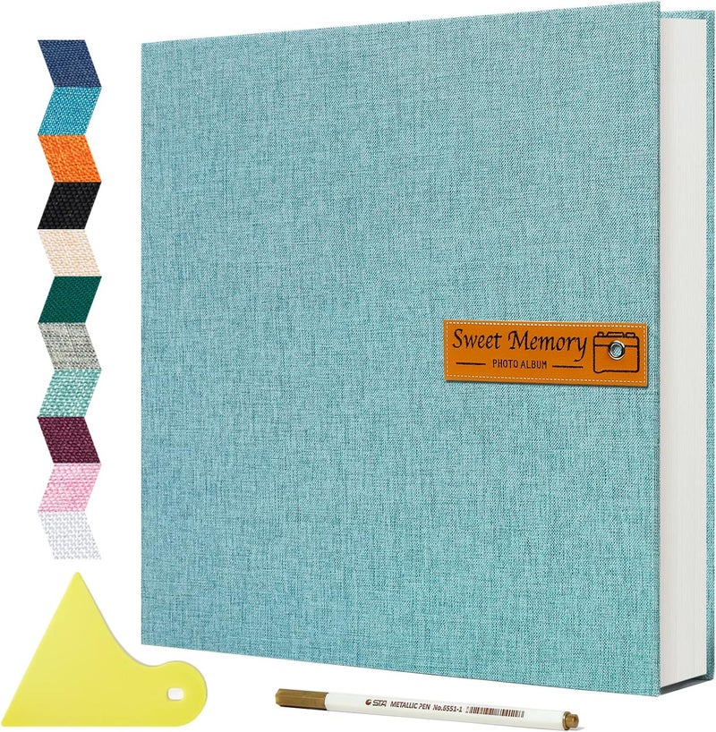 Spbapr Large Photo Album Self Adhesive Magnetic Scrapbook,DIY Scrapbook Album for 4x6 5x7 8x10 Picture,60 Pages Linen Cover Memory Book for Wedding Family Baby Pets, with Metallic Pen and Scraping - Image 1